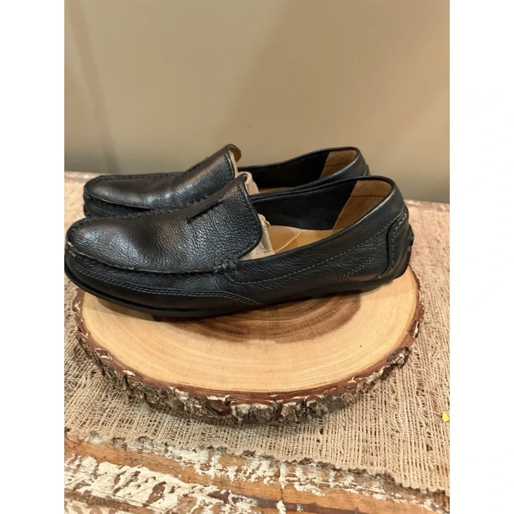 Clarks Benero Race Mens Blk Leather Slip On Moccasin Loafers‎ Shoes Size 8.5